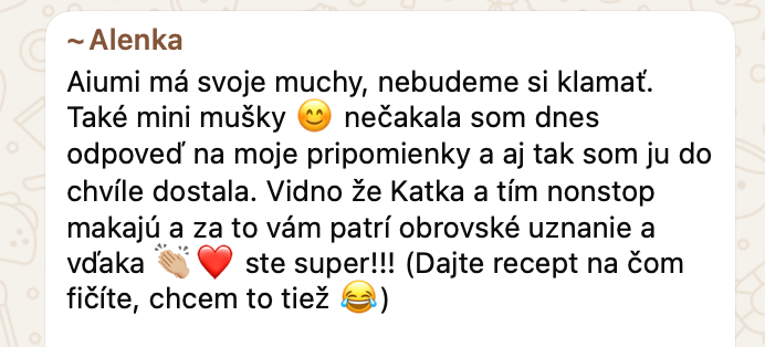 Zpráva od Alenky ze Slovenska: připomínky vyřešené do pár hodin
