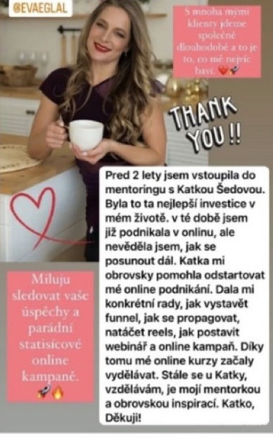 Reference Evy: mentoring a statisícové online kampaně