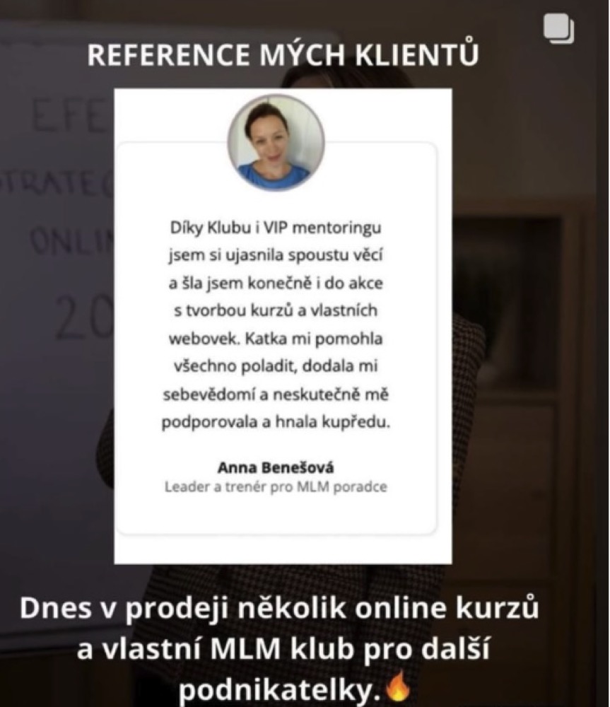 Reference Anny Benešové, leaderky a trenérky pro MLM poradce